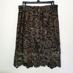 Sans souci pencil skirt, black gold, midi, women's size large